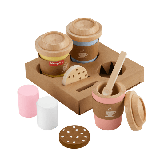 Fisher-Price Wooden Coffee To Go Set, 15-Piece Caf¨¦ Shop Playset Preschool Role-Play