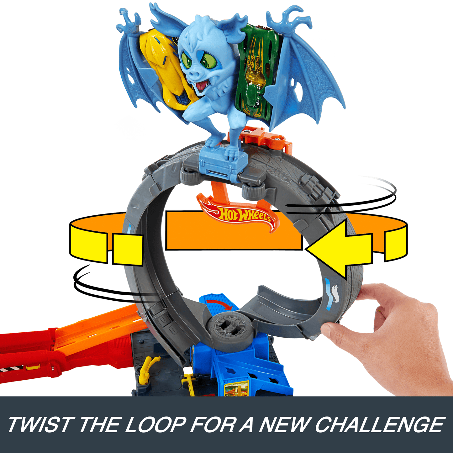 Hot Wheels City Bat Loop Attack Playset & 1:64 Scale Toy Car, Featured in The Series ¡°Let's Race¡±