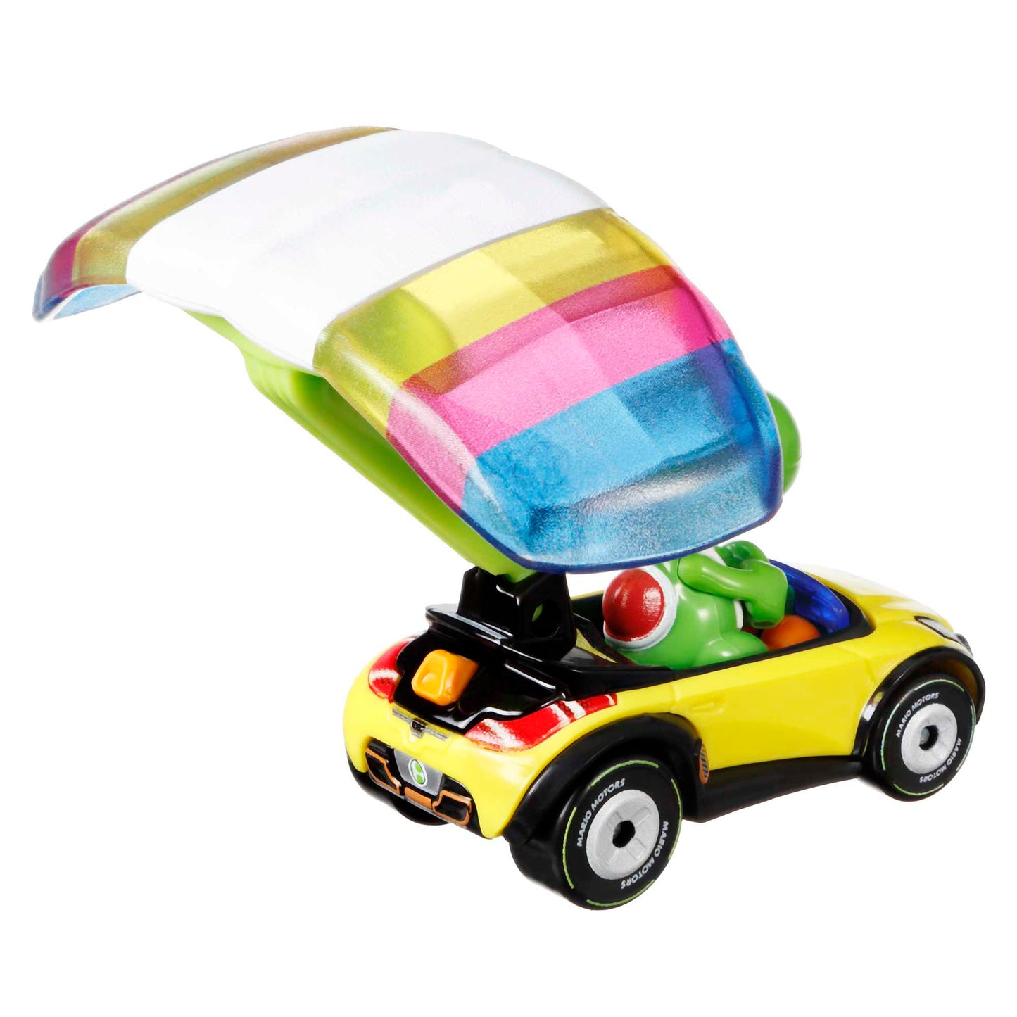 Hot Wheels Mario Kart Veh¨ªculo de Juguete Yoshi Sports Coupe con Paraca¨ªdas