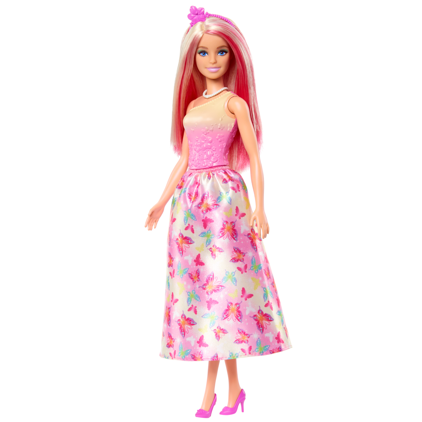 Poup¨¦e Barbie Royale Avec Cheveux Roses et Blonds, Jupe ¨¤ Imprim¨¦ de Papillons et Accessoires