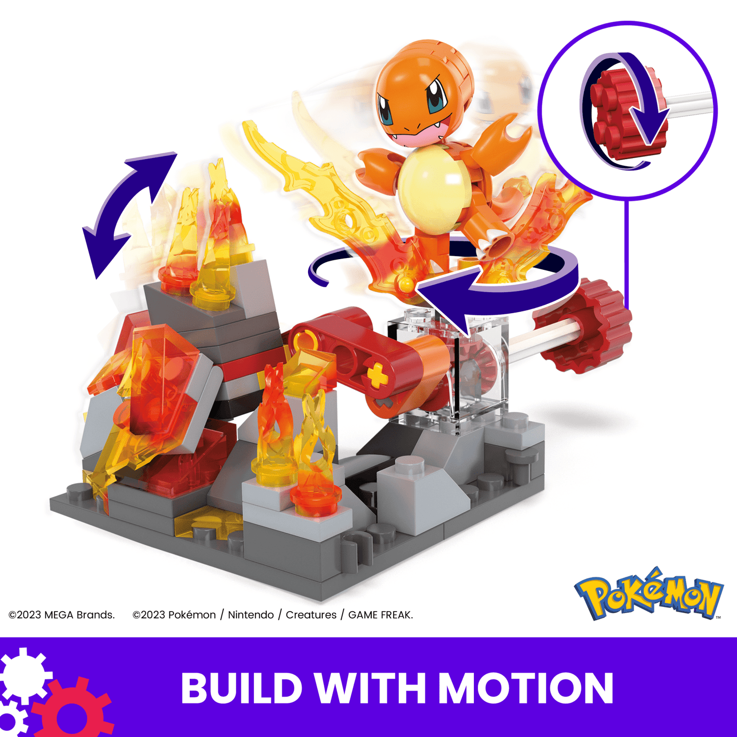 MEGA Pok¨¦mon Charmander's Fire-Type Spin Building Toy Kit With Figure (81 Pieces) For Kids