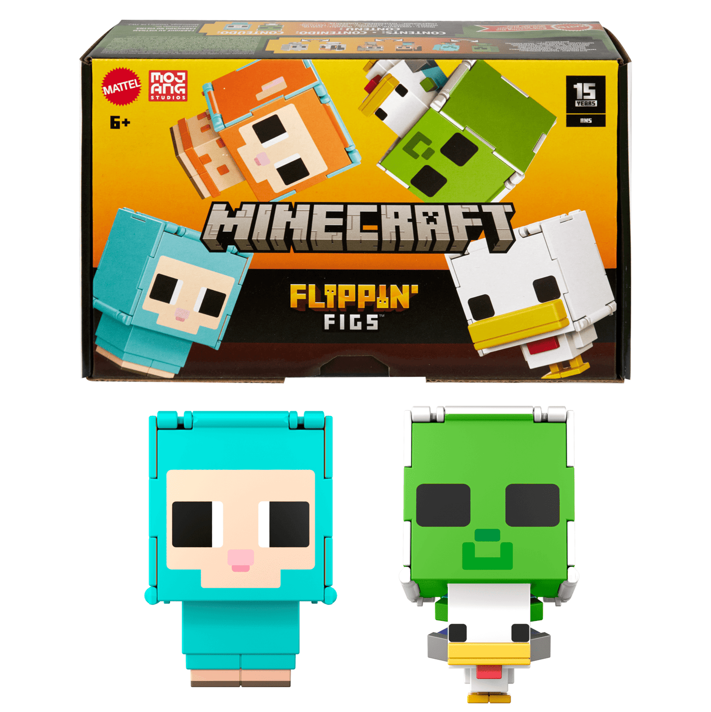 Minecraft Flippin¡¯ Figs Sheep & Chicken Figures 2-Pack, 2-In-1 Fidget Play & Pixelated Design