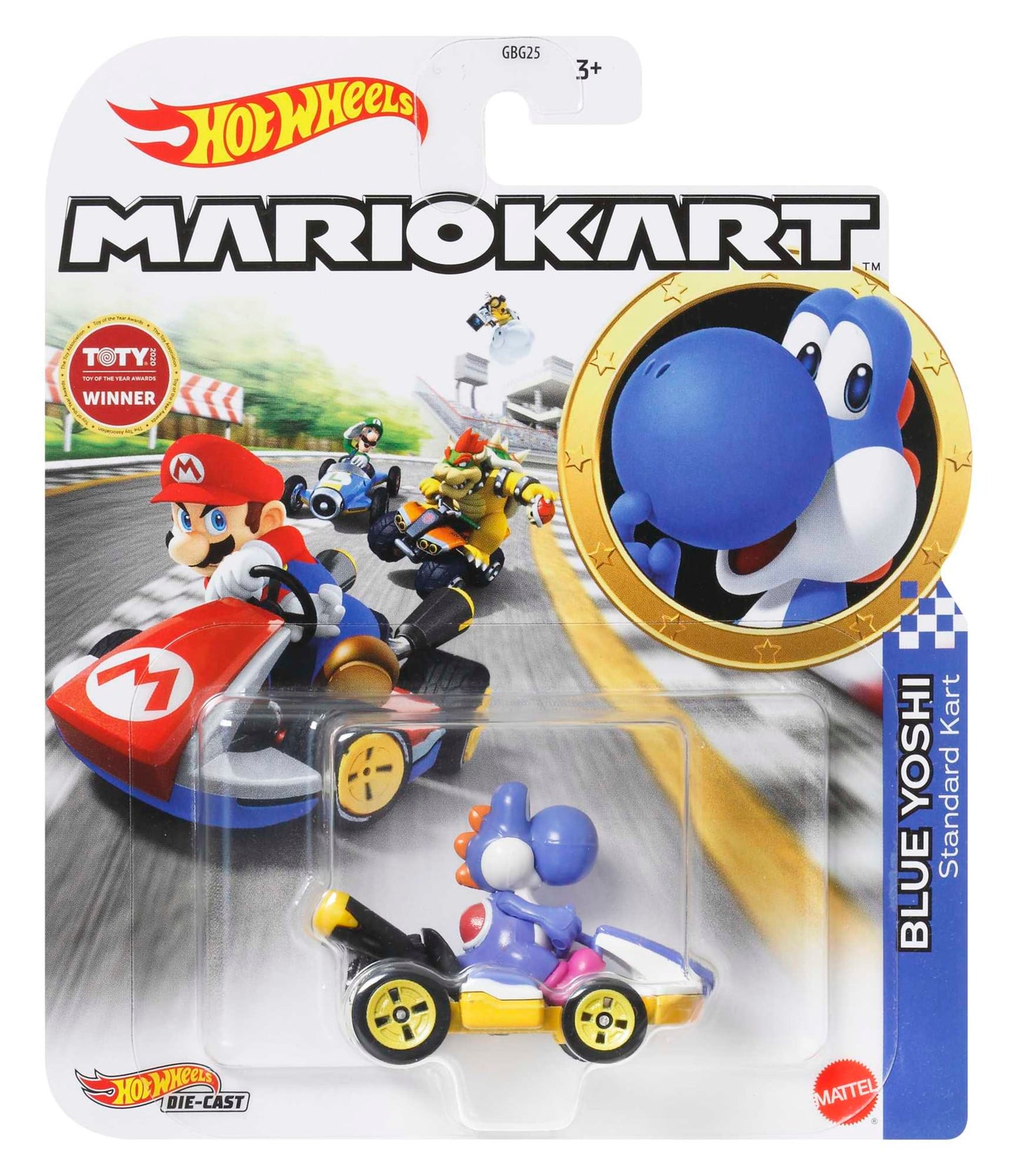 Hot Wheels Mario Kart Veh¨ªculo de Juguete Yoshi Est¨¢ndar Kart Azul Obscuro