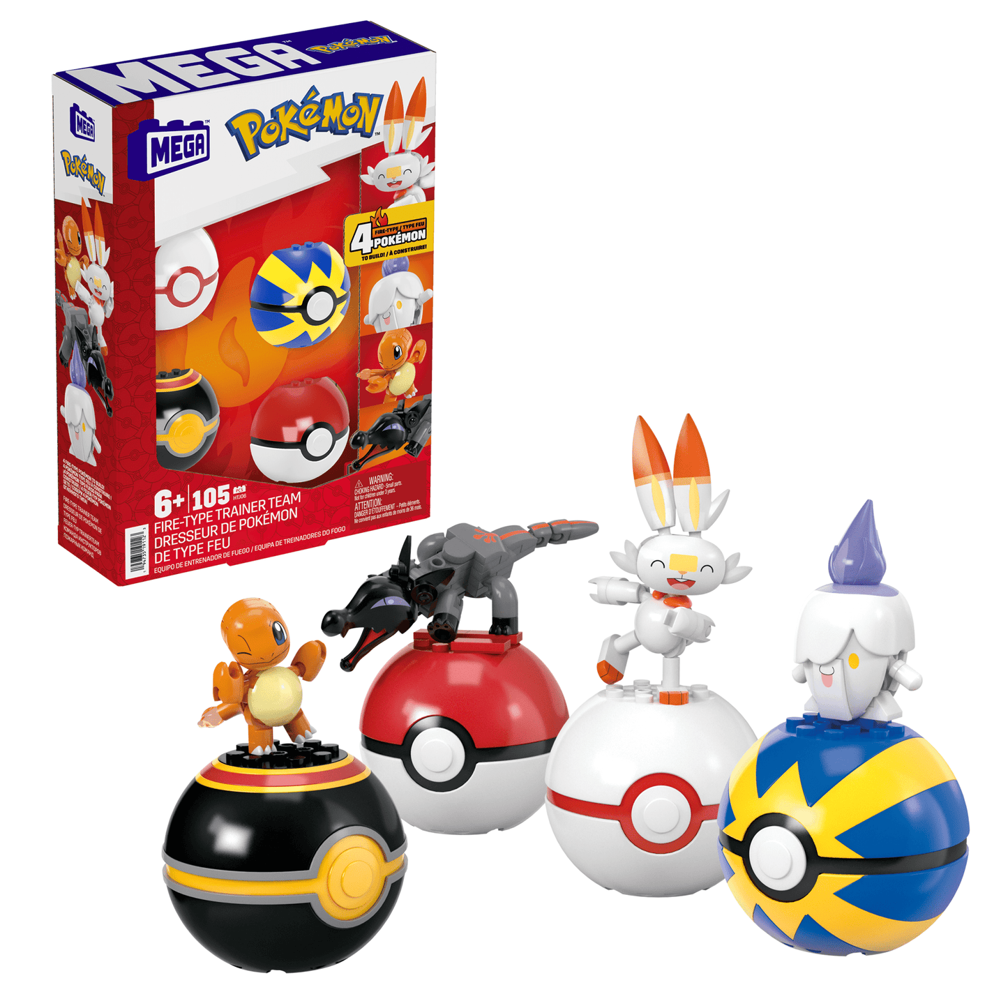 Mega  Pok¨¦mon  Figurines Articul¨¦es  ¨¦quipe de Type Feu (105 Pces)
