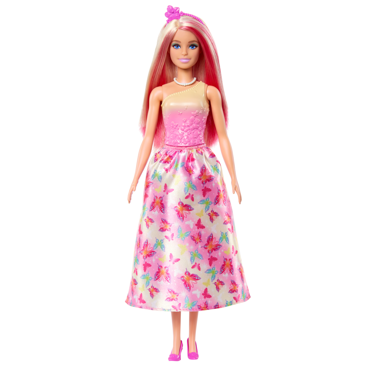 Poup¨¦e Barbie Royale Avec Cheveux Roses et Blonds, Jupe ¨¤ Imprim¨¦ de Papillons et Accessoires