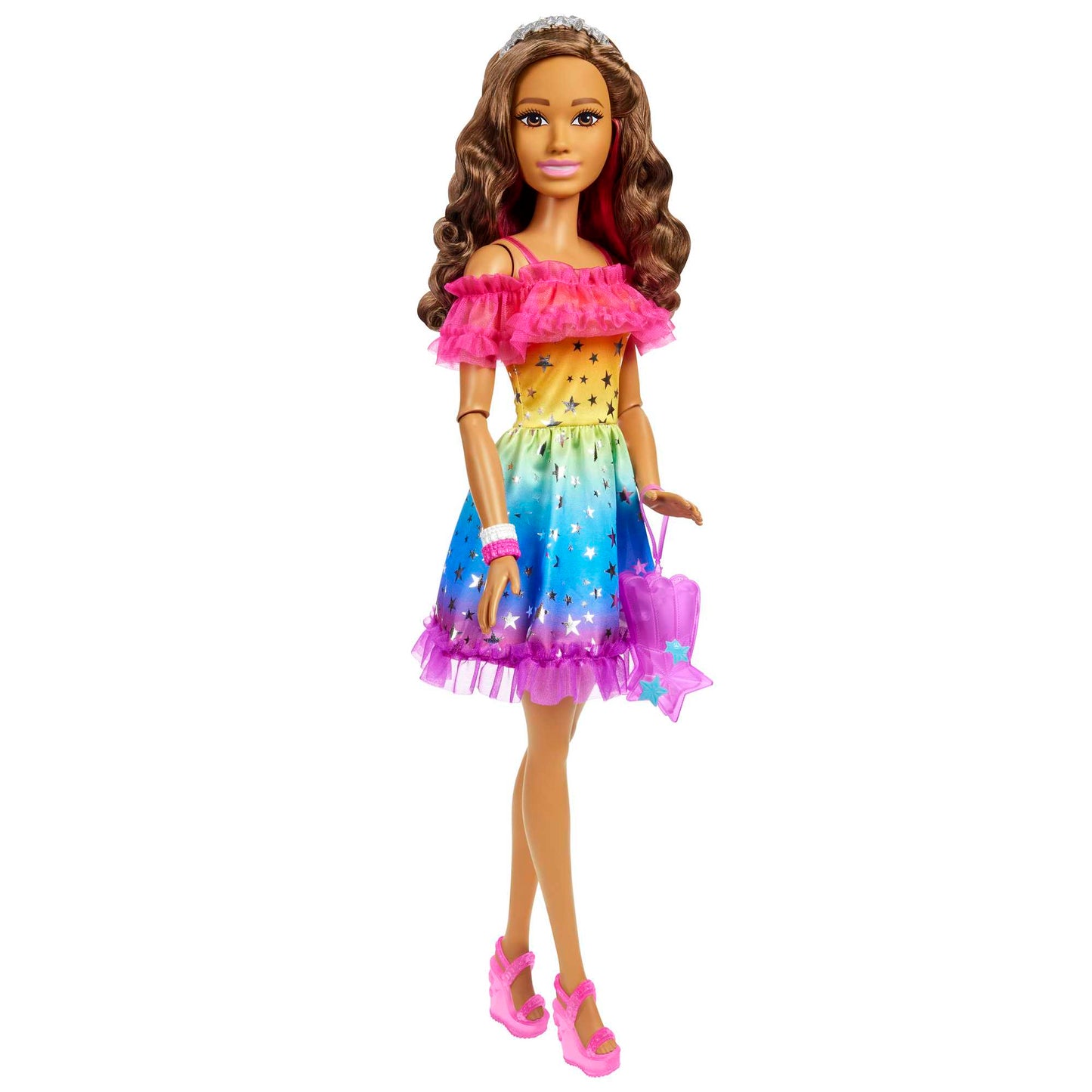 Barbie Poup¨¦e Grand Format 71,12?Cm, Brunette, Robe Arc-en-Ciel